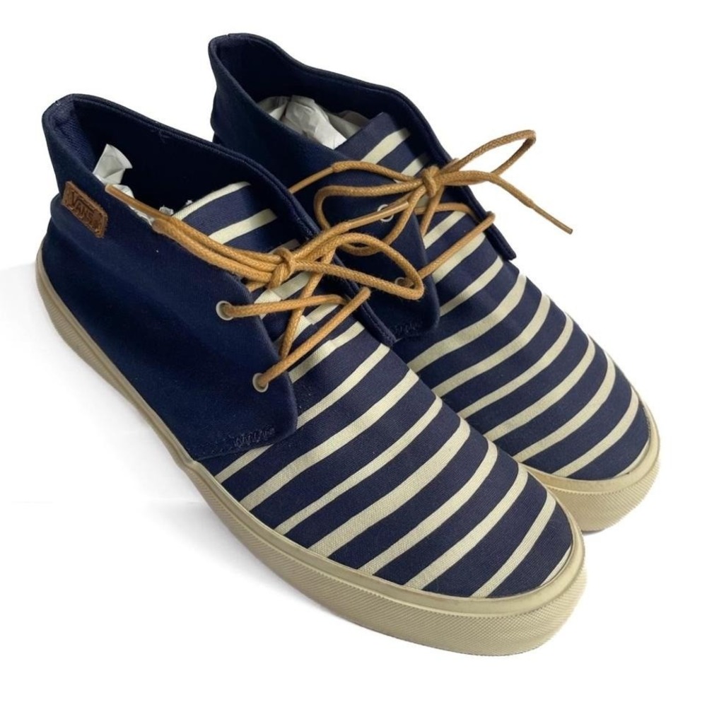 Vans NWOT Chukka Style Mid Tops Navy and White Striped Sz 8.5 Nautical Preppy